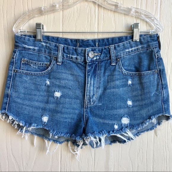 Free People Distressed Frayed Hem Jean Shorts - Picture 1 of 7